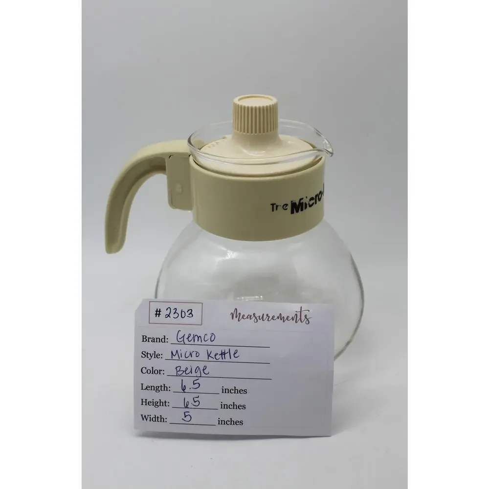 Vtg‎ Micro-Kettle Gemco Cream Coffee Tea Maker D-12 Heat Resistant Made in USA